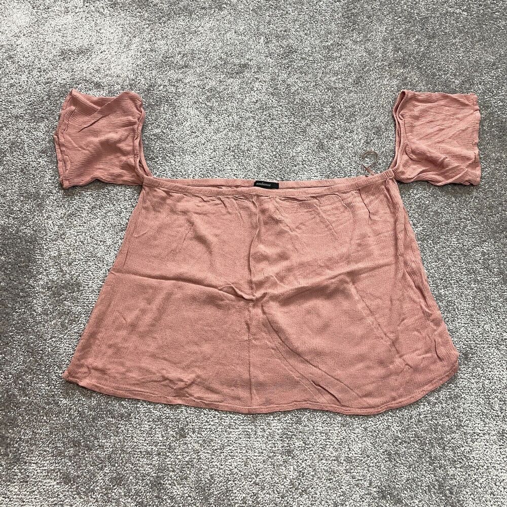 Ambiance Blouse Top Womens 1XL Pink Cold Sholder Short Sleeve Stretch Rayon